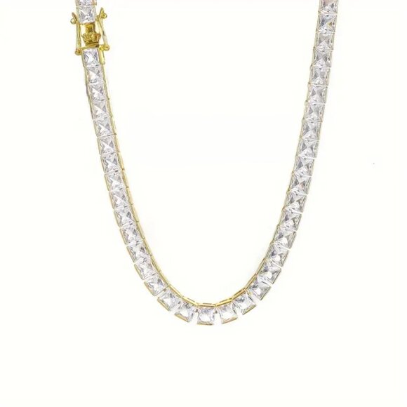 18K Gold Mens Square 2ct Diamond Tennis Necklace Guys 18K Silver 18" Jewelry NEW - Picture 6 of 7